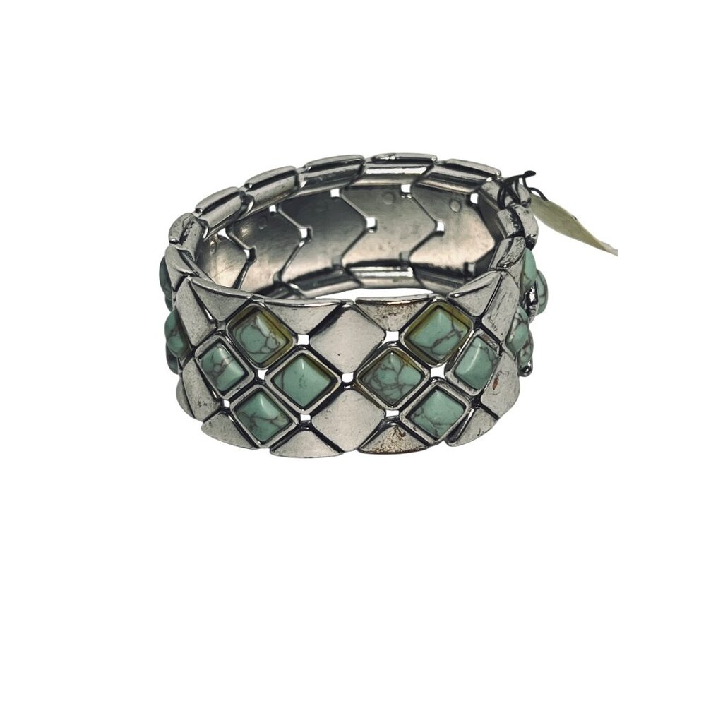 Fossil Silver Tone And Turquois Stretch Bracelet Signed (6241) - Picture 4 of 7